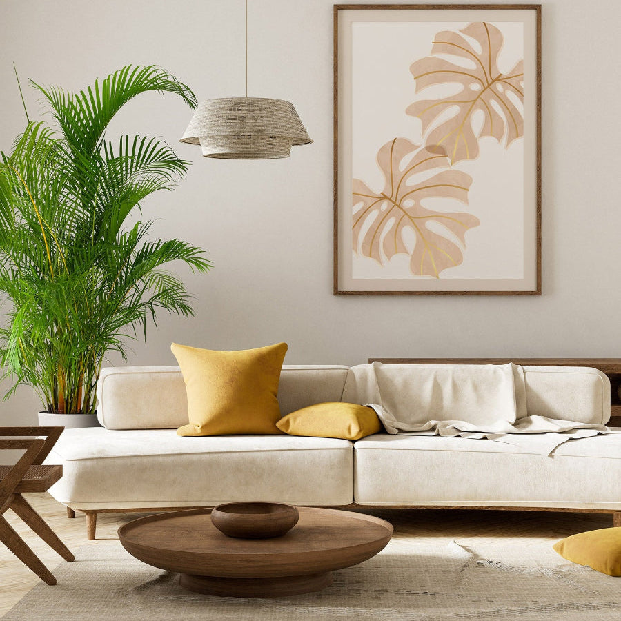 Mature Areca Palm Tree with lush tropical green fronds in a decorative planter beside a bright indoor window, showing full grown indoor appearance ideal for luxury interiors and tropical home decor.