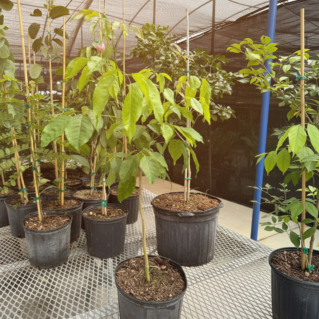 Purple Trumpet Tree, Flowering Tabebuia impetiginosa in a 2gal pot on trailer