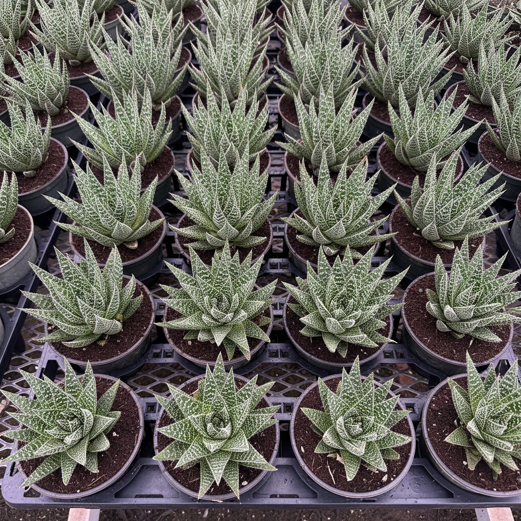 Aloe, Lace Aloe Aristaloe Aristata, Torch Plant, Bearded Aloe Succulent in 6in pots in rows