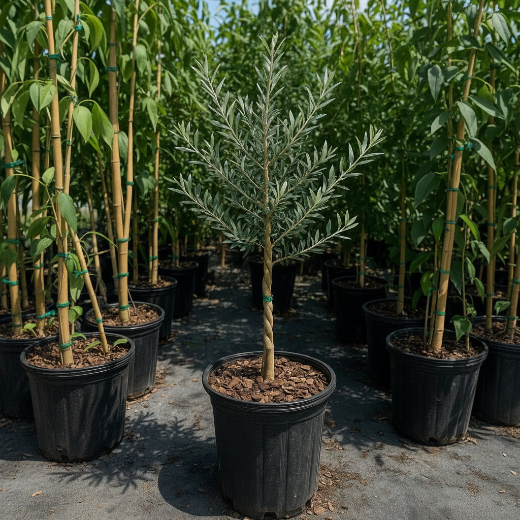 Braided Olive Tree Olea Europaea Potted tree in nursery 2gal