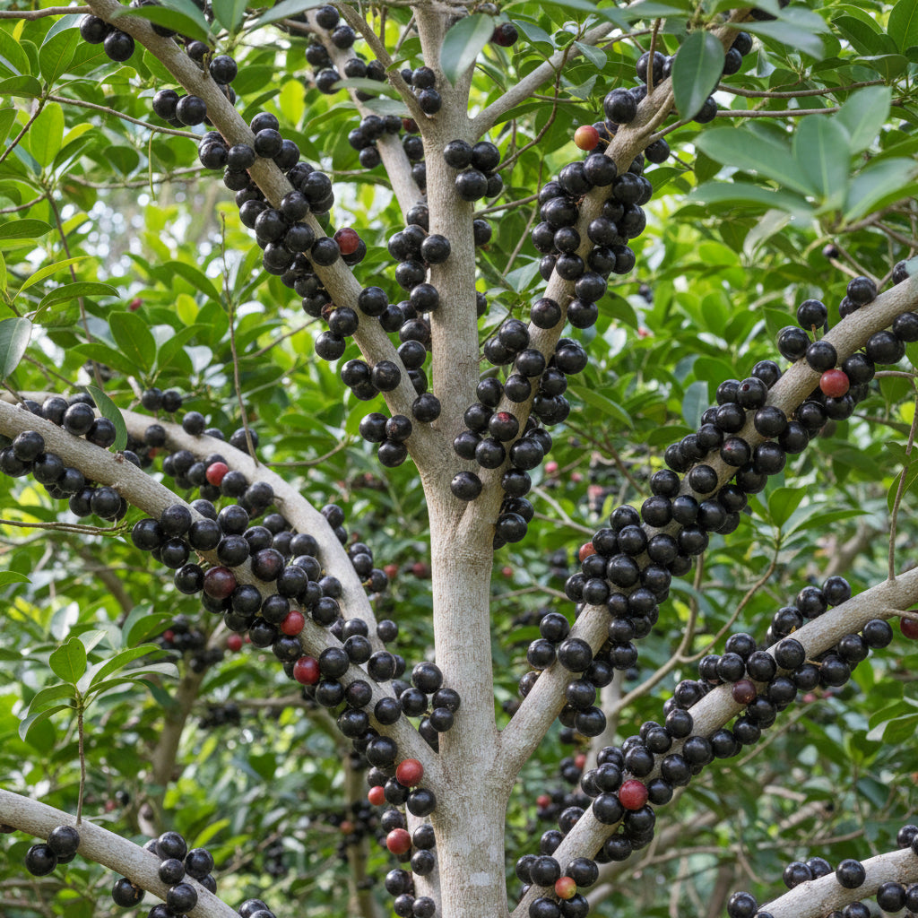 Brazilian Grape Fruit Tree, Cauliflora Jaboticaba fruit on tree