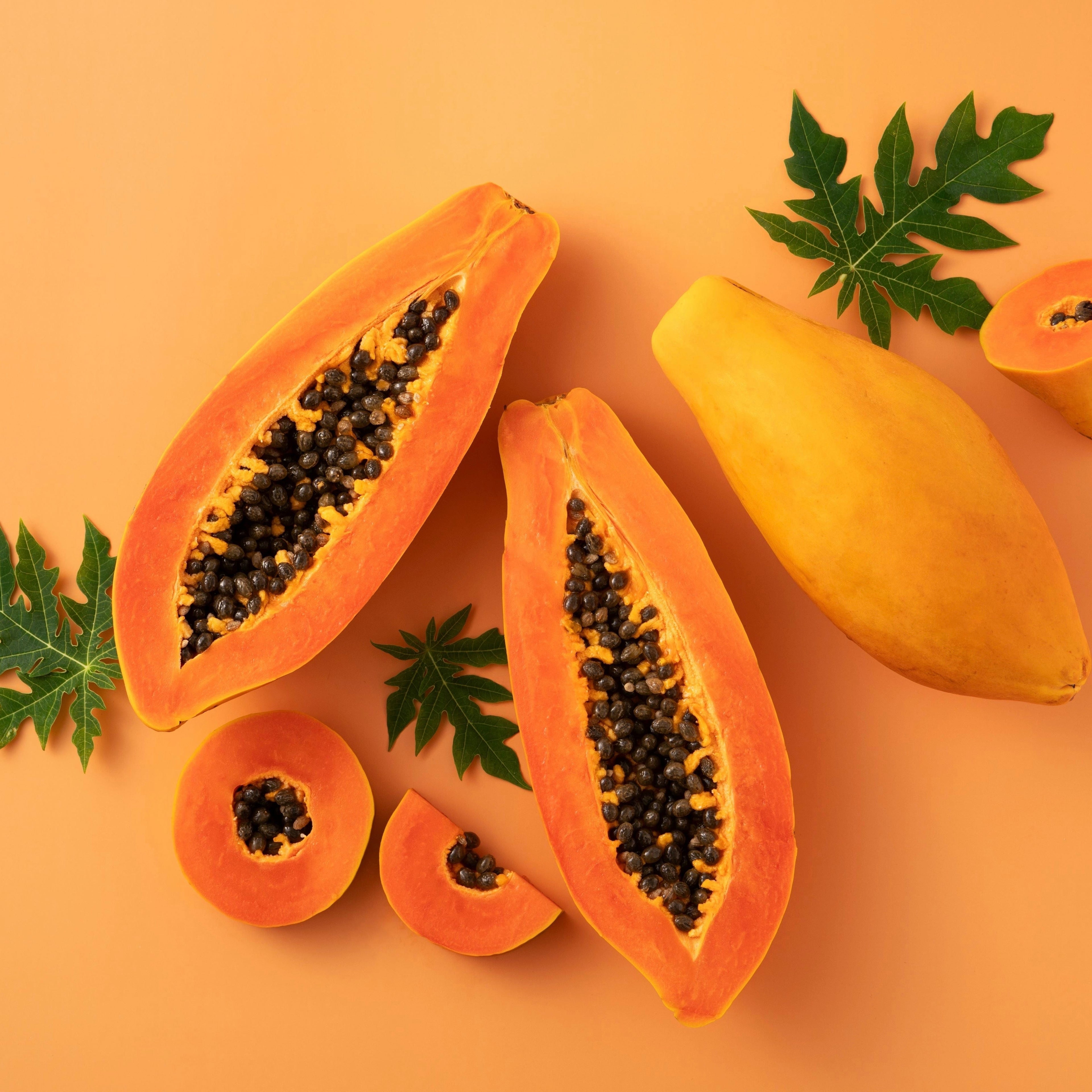 Close-up of ripe Papaya Dwarf TR Hovey, Carica Pawpaw Fruit