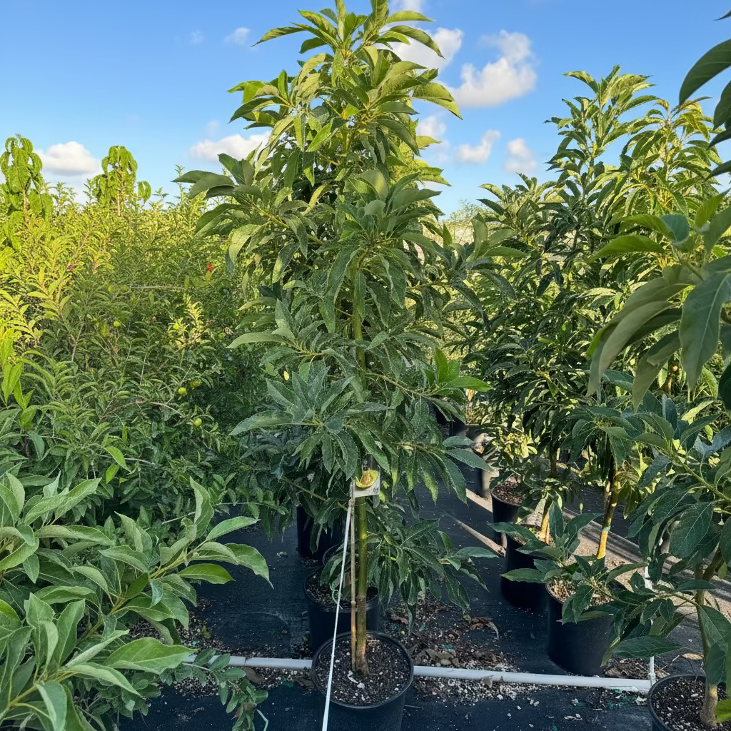 Persea americana fruit trees in a nursery