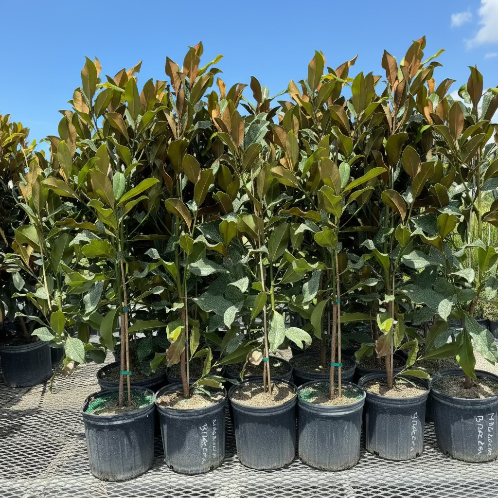 A group of young potted Magnolia Grandiflora &