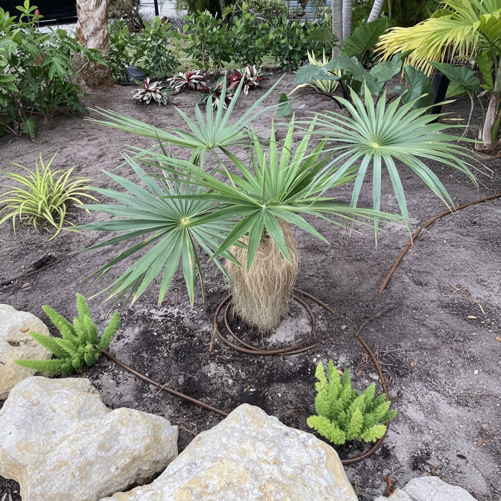 planting Old Man Palm, Rare and Exotic Palma Petate in a garden