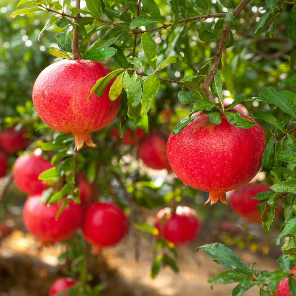 Close-up of Pomegranate Salavatski Fruit growing on tree