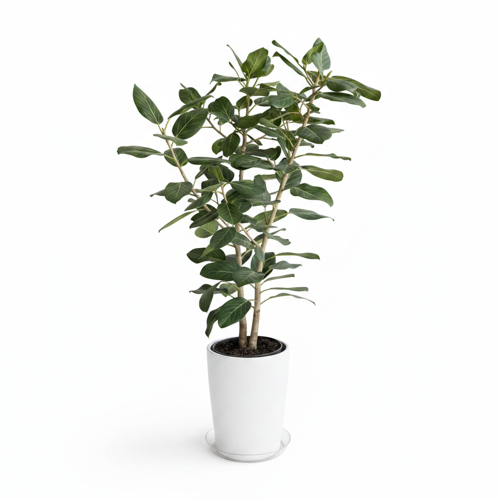 Ficus Audrey Bush Form, Ficus Benghalensisis Bengal Fig
in a tall white deco pot