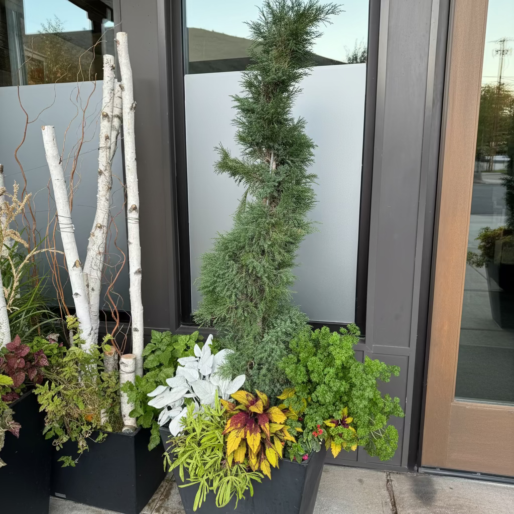Topiary Spiral Blue Point Juniper, Juniperus Large Planted in Stone Pot in Porch