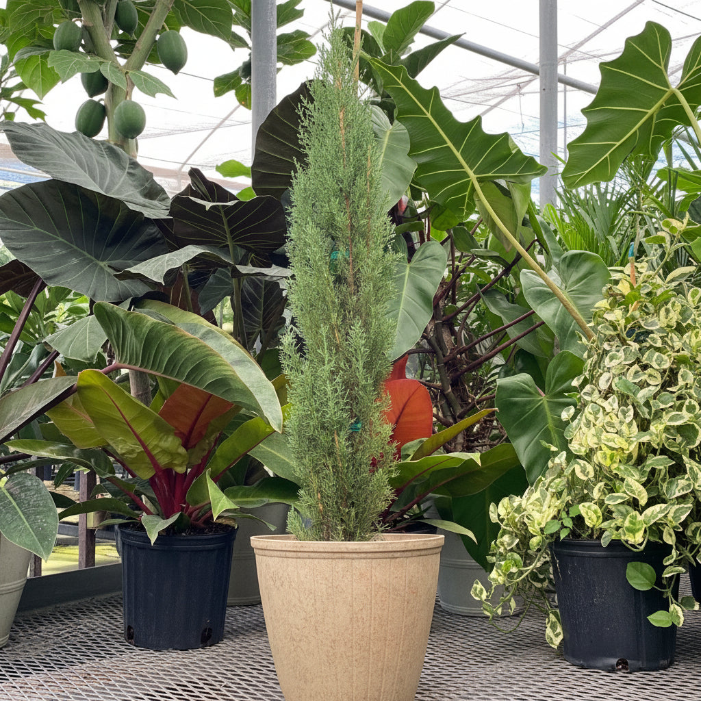 Medium Size Italian Cypress, Mediterranean Cypress Planted in a Deco Pot