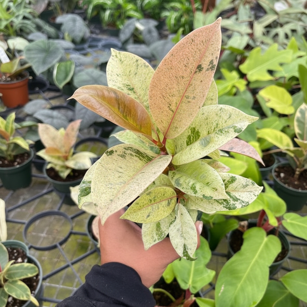 upper view of Ficus Shivereana Moonshine Bush leaves