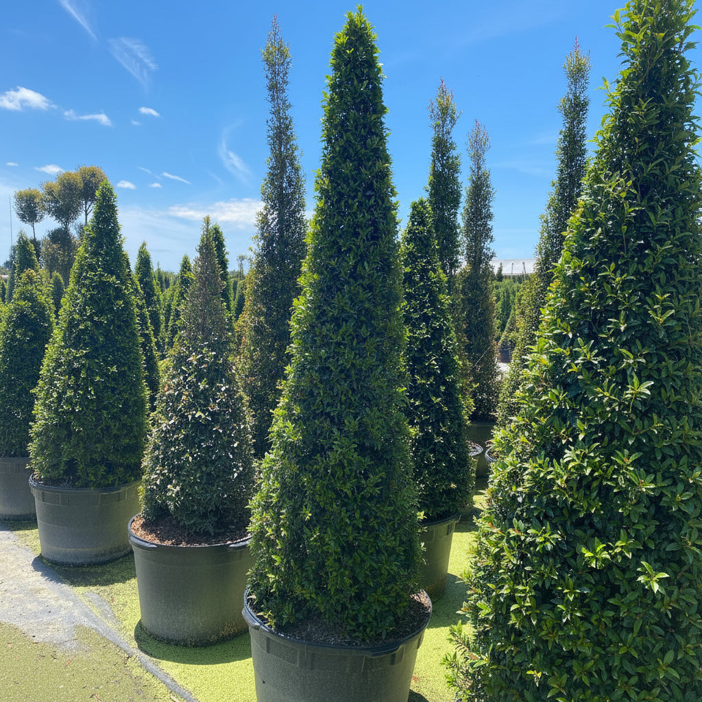 Mature Topiary Eugenia Cone, Pyramid Tree planted in nursery container 7gal