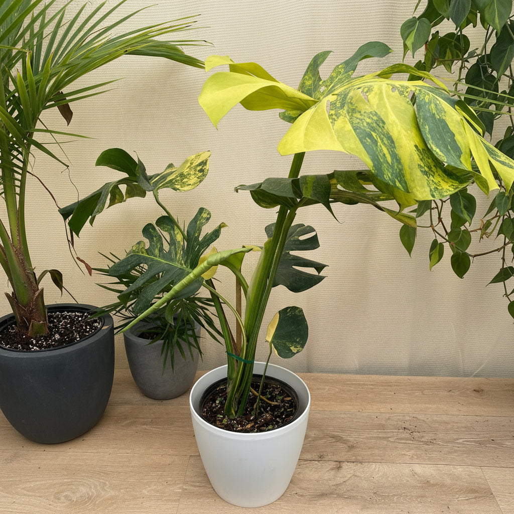 Monstera Deliciosa Aurea Highly Variegated Rare and Exotic in a pot