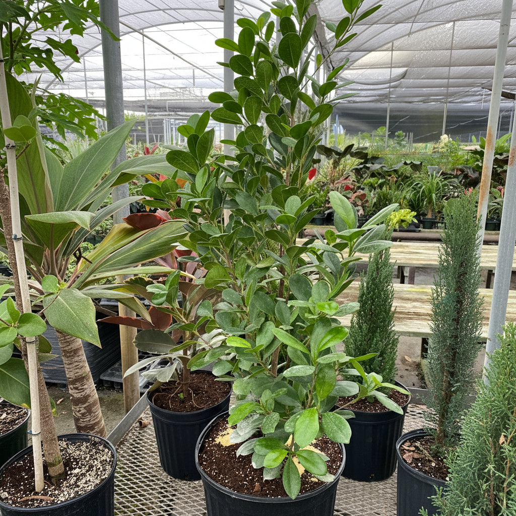 front view of Ficus Moclame Bush, Ficus Microcarpa Daniella