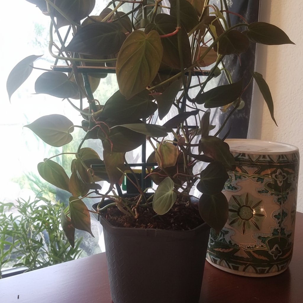 Close view of Philodendron Micans in Hanging Basket, Live Plant Vines
