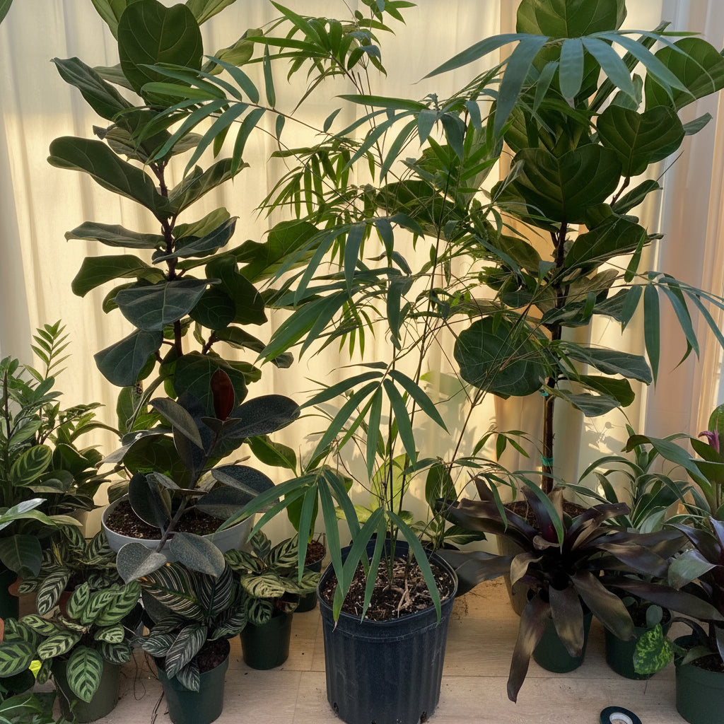 front view of Golden Goddess Bamboo, Bambusa multiplex in a pot