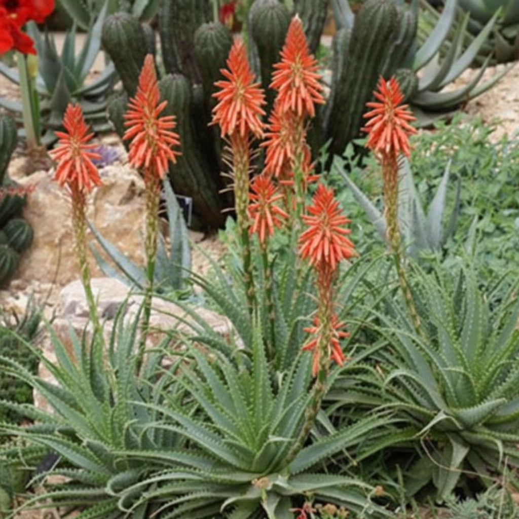 A close-up view of a Spineless Hedgehog Aloe plant featuring thick, fleshy green leaves growing in a rosette shape.