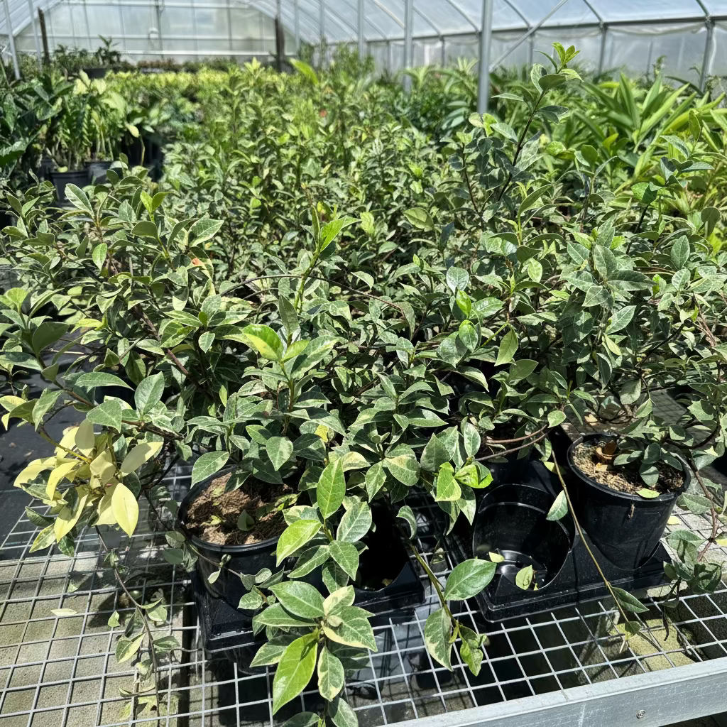 upper view of leaves of Jasmine Confederate Variegated, Vining Plant in Trellis