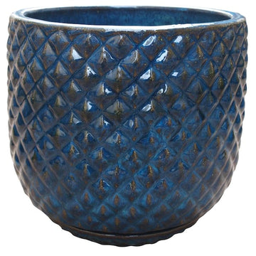 Ceramic Planter Blue, With Diamond Pattern